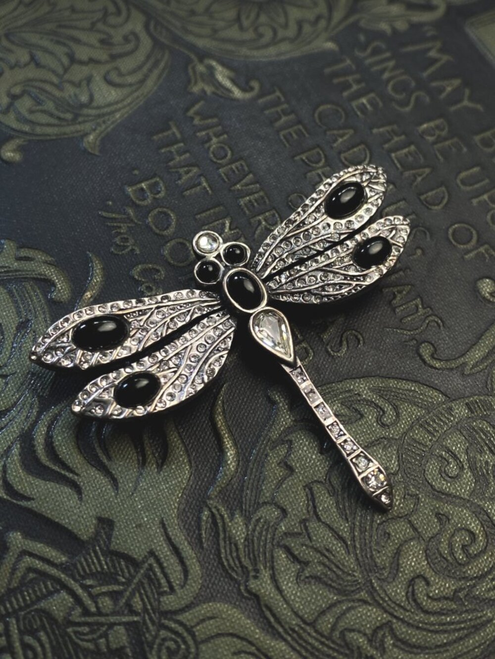MMA Metropolitan Museum of Art Jeweled Rhinestone Dragonfly Insect Black Brooch